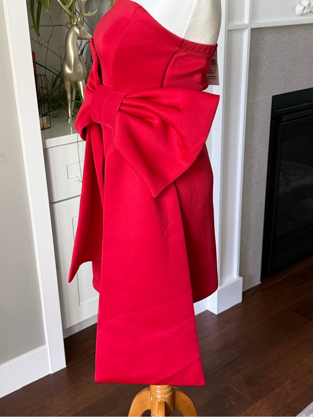 Quiz Size 6 Red Strapless Mini Dress with Statement Bow Stretch America 1776 - Picture 5 of 12